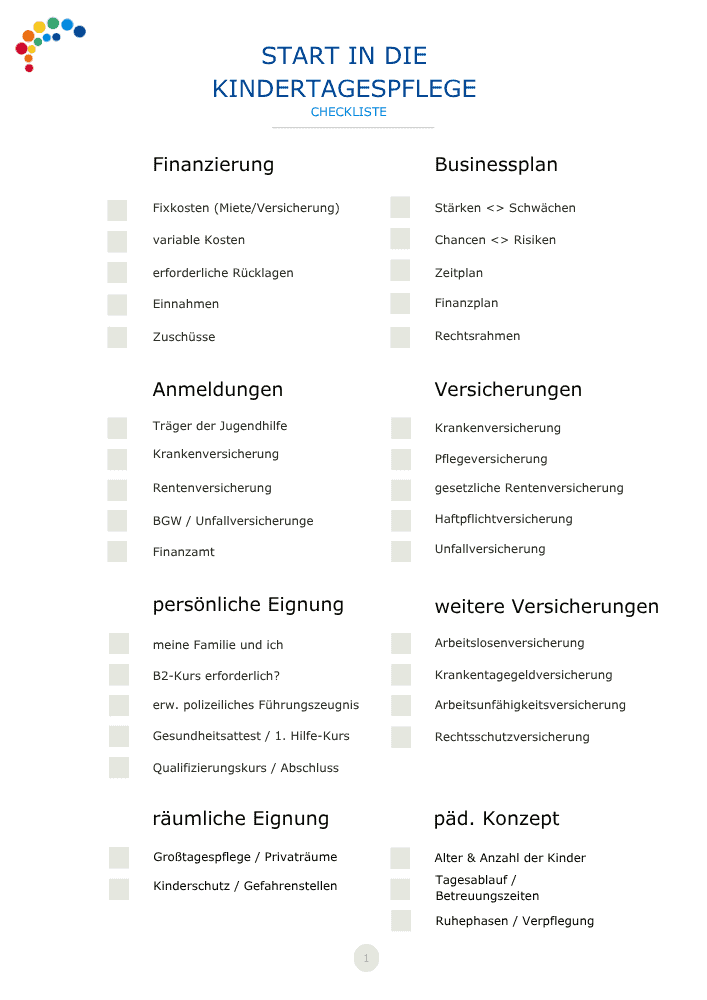 Start in die Kindertagespflege (Checkliste)